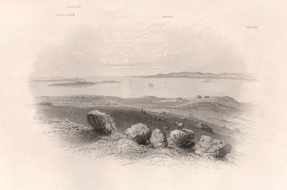 View from Captain's Hill, DUXBURY, Massachusetts. Pilgrim fathers. BARTLETT 1854